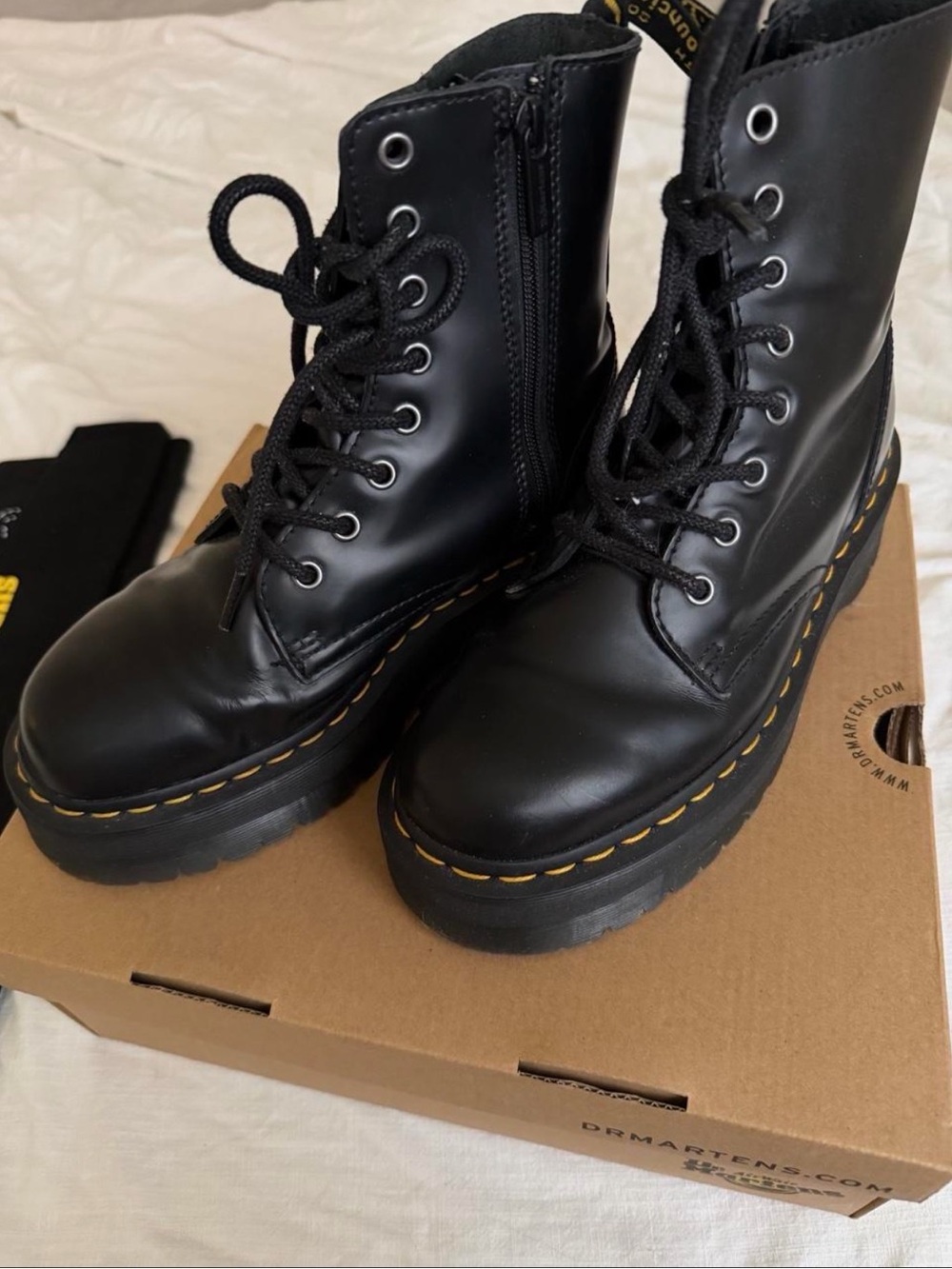 Black Platform Lace-Up Combat Boots - Women